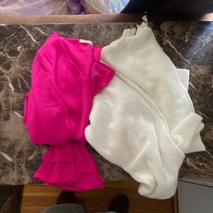 2 Vine & Love Bright Pink Ruffle Sleeve Top & Cream Embellished Sweater Set NEW